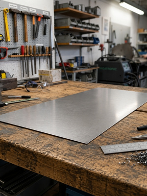 2mm Edelstahlblech (V4A) liegt auf Tisch